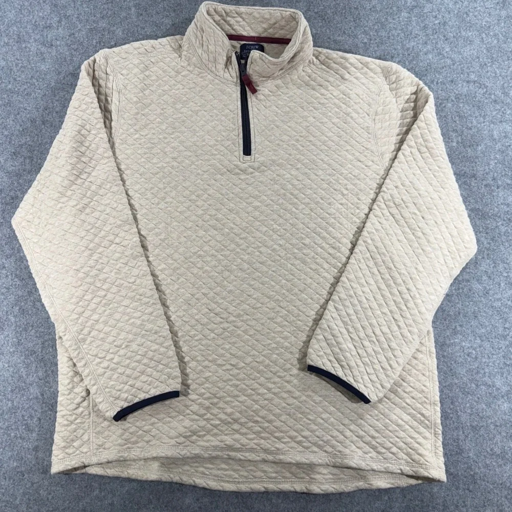 J.Crew Mens Authentic Fleece Quilted Quarter Zip Pullover Beige XXL